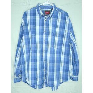 Vintage Wrangler Hero Shirt Blue Plaid Button Up Flannel Mens Size XL Dadcore